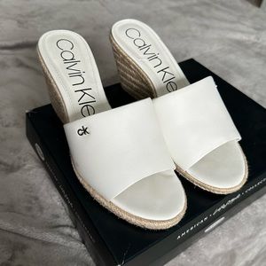 EUC Calvin Klein Slide- on Peep Toe Wedges